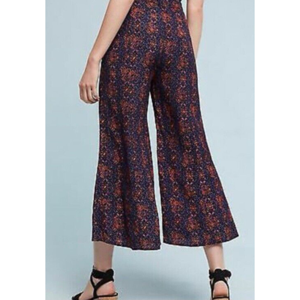 Elevenses Anthropologie Pants Paisley Wide Leg Palazzo Boho Flowy Purple Size 12 - Picture 2 of 12